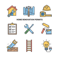 Fototapeta premium Tools signify home renovation project tasks checklist icons set