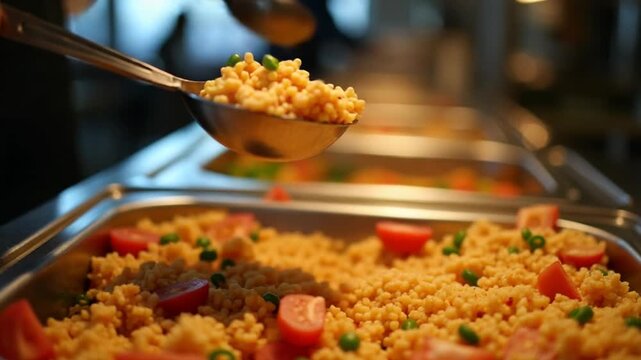 scooping the food, buffet food at restaurant, catering