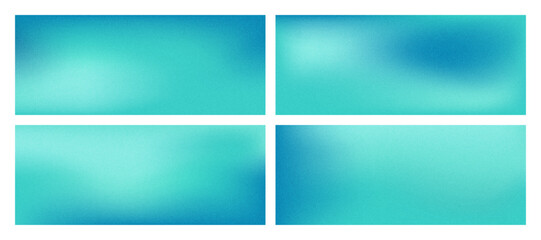 Obraz premium Set of horizontal grainy backgrounds in blue colors. Mesh blurry backdrop, tosca gradient wallpaper, fluid pastel print cover.