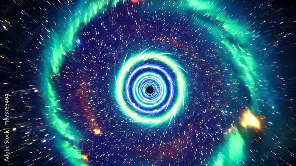 Poster abstract cosmic journey through a swirling portal of light and stars animation loop