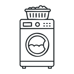 Washing machine cycle in a modern laundry room home appliance indoor front view cleanliness concept. Vector illustration