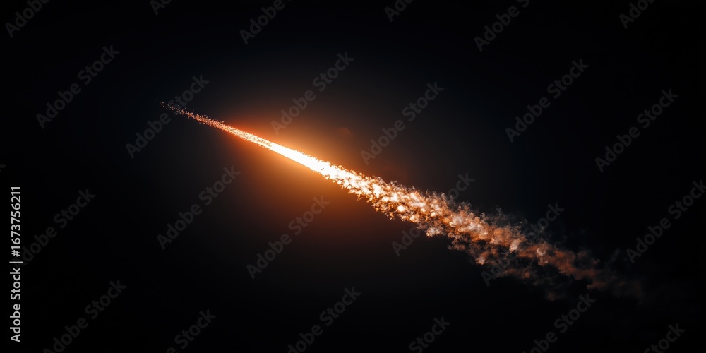Poster celestial trail: a celestial spectacle unfolds as a blazing meteor streaks across the canvas of the 