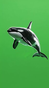 3D Photorealistic Orca Whale Render on a Minimalist Solid Green Background