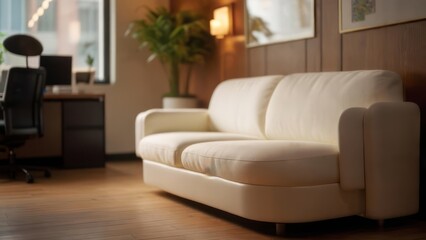 Modern office with white couch