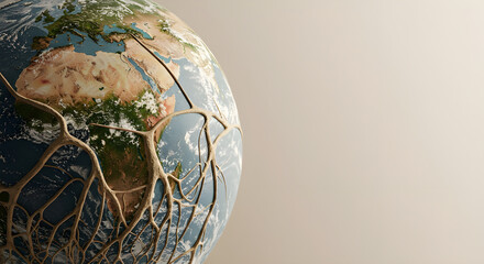 Global Interconnectedness: Stylized Earth with Organic Network on Beige Background