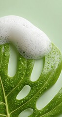 Foamy soap on a lush, patterned leaf