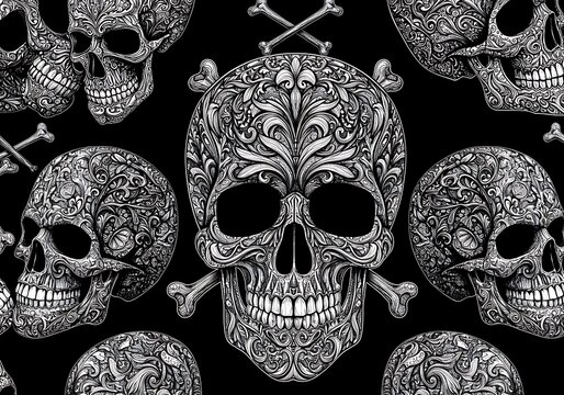 Silver Filigree Skulls - Powered by Adobe