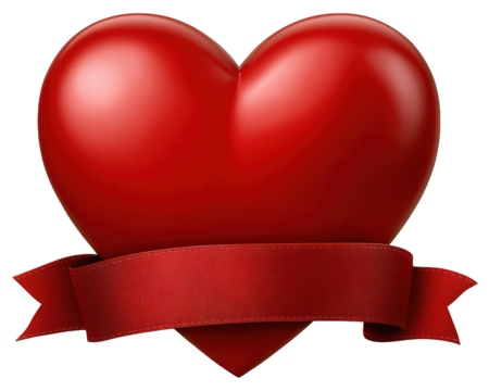 Red heart ribbon love celebration glossy romantic symbol decoration clipart element. Glossy red heart with decorative ribbon symbolizing love and celebration perfect for romantic or festive - Powered by Adobe