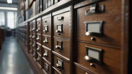 Wooden filing cabinets in a library