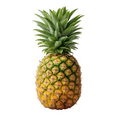 Fototapeta premium A whole ripe pineapple with green spiky leaves on top showcasing its textured rind and golden yellow color isolated on transparent background