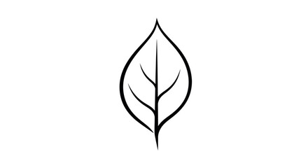 Simple Black Outline of a Single Leaf with Veins.