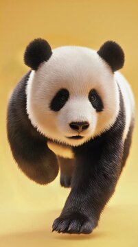 Charming 3D Render of a Realistic Giant Panda Sitting Peacefully on a Light Pastel Yellow Background