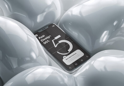 Futuristic Smartphone Mockup with Glossy 3D Shapes