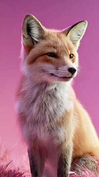 Stunning 3D Render of a Realistic Red Fox with a Gentle Expression on a Warm Pink Background