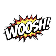 word WOOSH text made Comic Book Style Jagged Edge