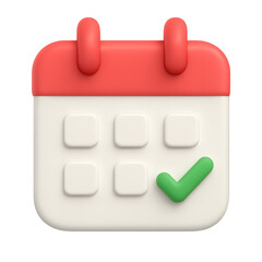 3D calendar icon with red header and green check mark, isolated