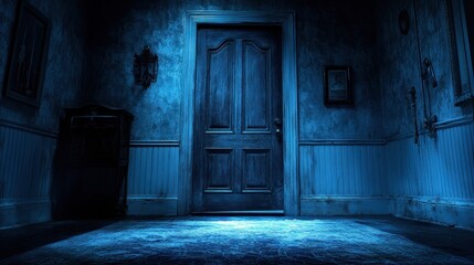 Haunted house hallway door night mystery thriller