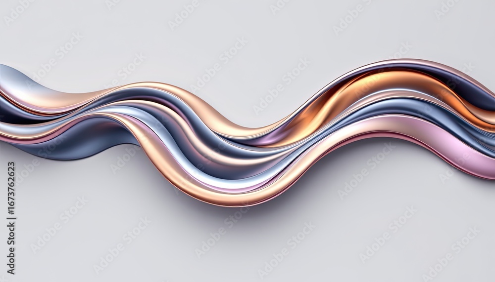 Aufkleber smooth and shiny waves of metallic colors flowing gracefully on a light background for abstract desi