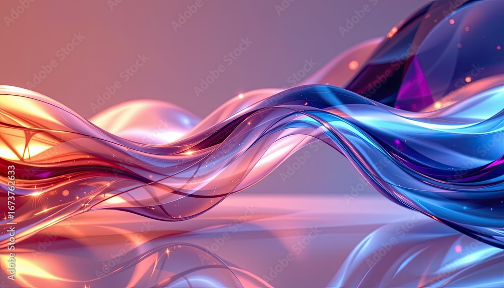Poster abstract waves of light creating a dynamic visual flow with color gradients in soft hues of blue and