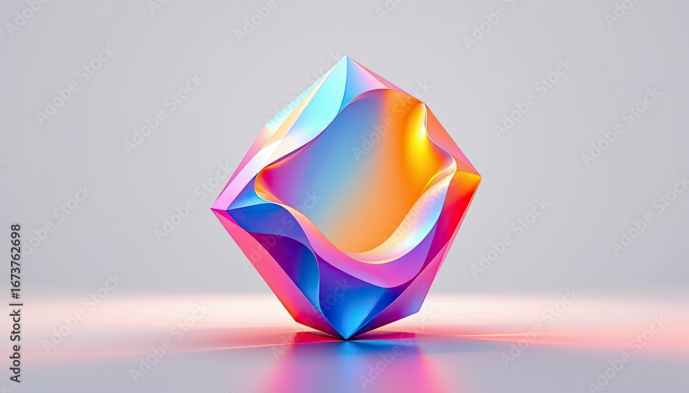Poster abstract geometric shape with vibrant colors and smooth curves reflecting light in a modern artistic