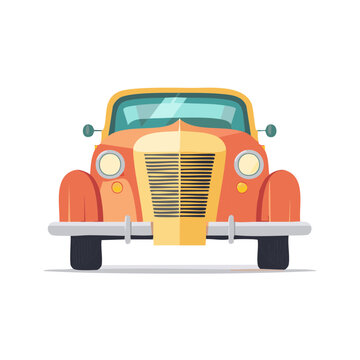 Vibrant orange vintage car illustration front view classic automobile retro vehicle design