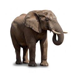 Obraz premium A massive African elephant with large ears and long tusks is isolated on a white background