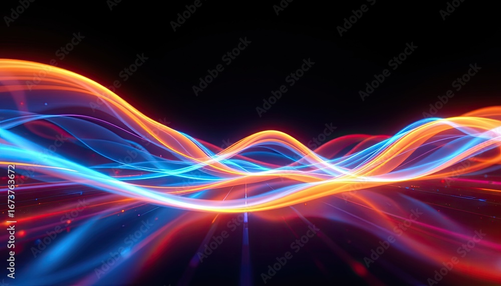 Fototapete abstract light waves in vibrant colors creating a dynamic flow effect on dark background