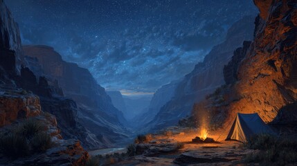 Fototapeta premium Canyon campsite at dusk
