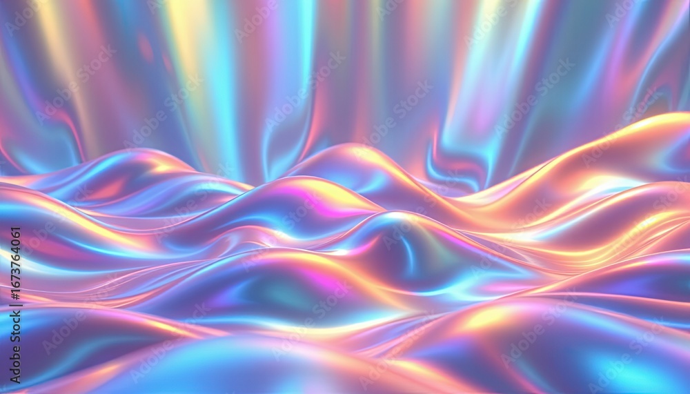 Poster abstract colorful wave patterns with shiny surfaces creating a dreamy and ethereal atmosphere in a s