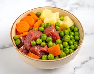 Bowl of mixed dog food ingredients