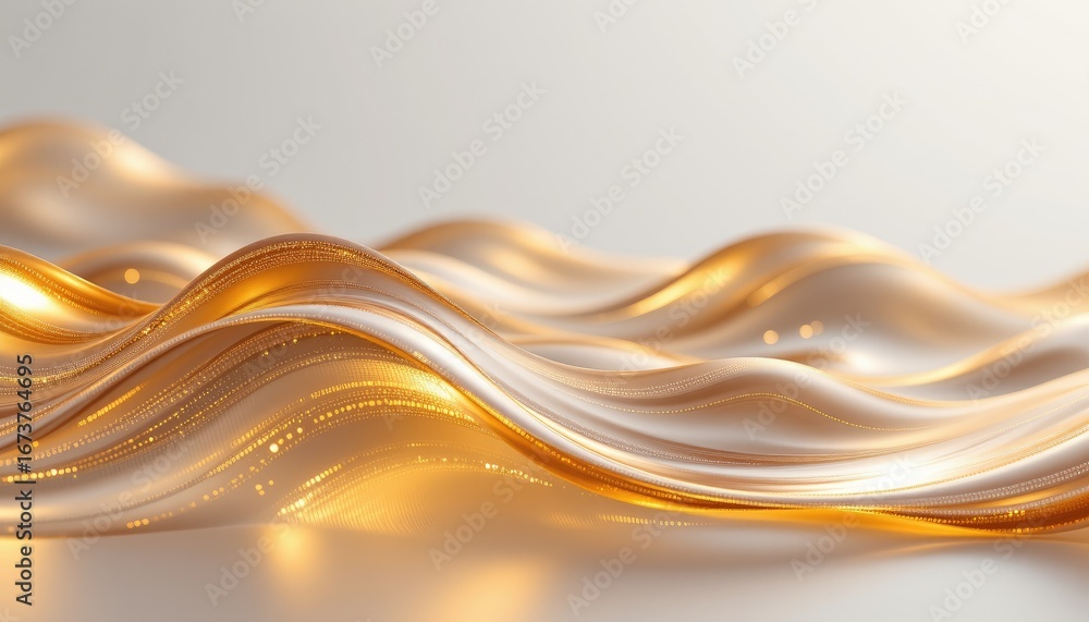 Poster abstract golden waves flowing on a smooth surface with soft reflections and a gentle gradient for ar