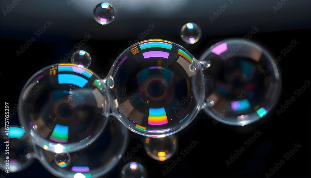 Aufkleber many bubbles floating in the air creating a playful and light environment reflecting light and color