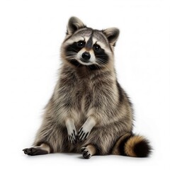 Obraz premium A close-up, front view of a young great crested dog, a wild animal with brown fur, standing on a white background