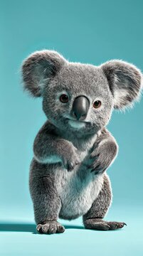 Adorable 3D Render of a Realistic Koala Bear Holding a Branch on a Simple Blue Background