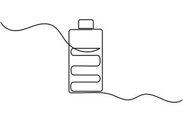 Obraz premium Charging battery icon continuous one line drawing with lightning bolt on white background 