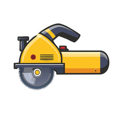 Naklejka premium Yellow circular saw with black and blue accents, isolated illustration