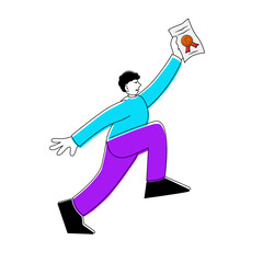 Minimalist Line Drawing Man Holding Certificate Achievement Success Illustration