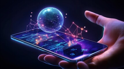 Futuristic Smartphone with Holographic Data Globe