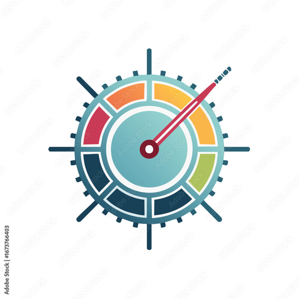 Aufkleber circular gauge with colorful segments and a red pointer indicating speed or progress
