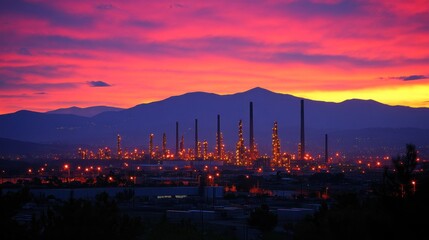 Fototapeta premium Industrial sunset over mountains