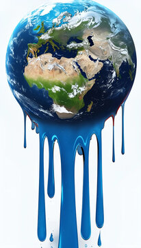 pianeta terra che gocciola acqua a terra simbolo della siccit&agrave; globale, planet earth dripping water on the ground symbol of global drought