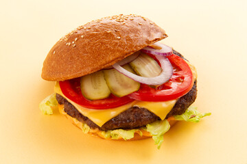 Perfect hamburger, classic burger, American cheeseburger