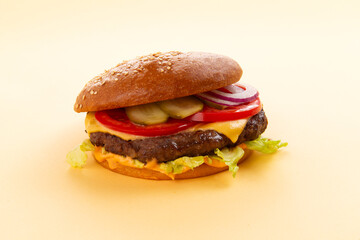 Perfect hamburger, classic burger, American cheeseburger