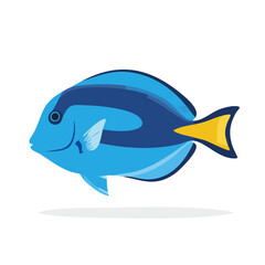 Fototapeta premium Vibrant blue tropical fish illustration featuring dark markings and bright yellow tail aquatic animal vector