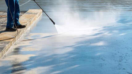High-pressure cleaning takes place by the water to restore surface appearance and safety