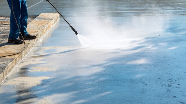 High-pressure cleaning takes place by the water to restore surface appearance and safety