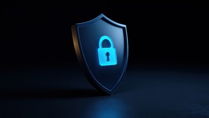Dark shield with glowing blue lock