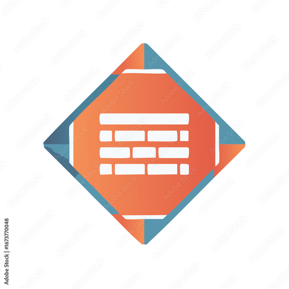 Poster geometric shape with grid pattern inside orange and blue gradient
