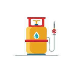 Fototapeta premium Liquefied petroleum gas cylinder with hose and burner nozzle flat icon
