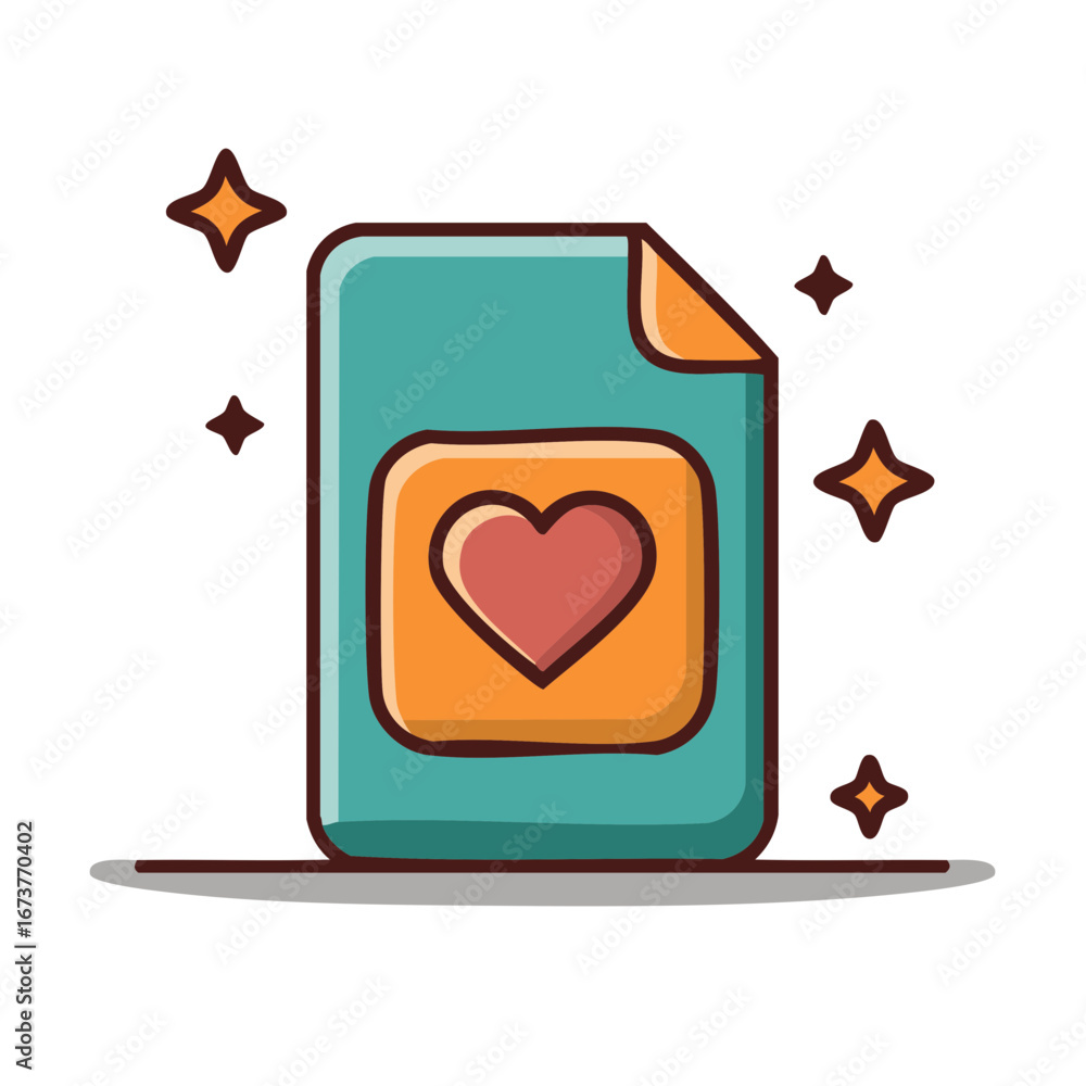 Aufkleber digital file document showing a favorite red heart symbol with sparkling stars icon